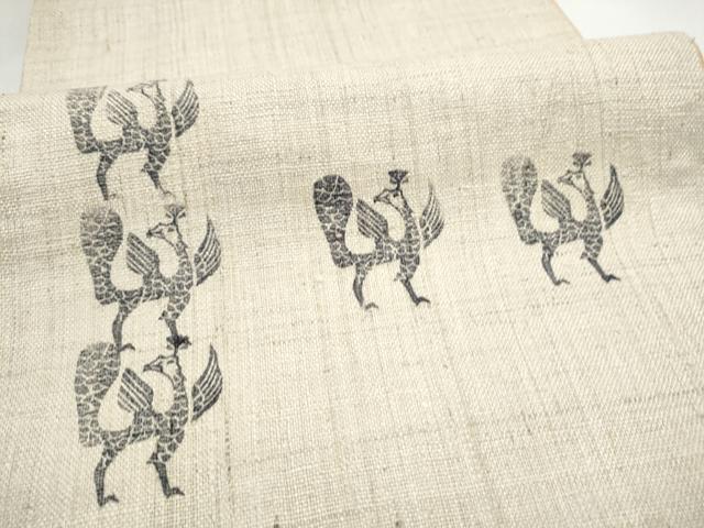 平和屋着物●太鼓柄袋帯 作家物 紬地 型染め 鳳凰 正絹 逸品 CABJ8404hy