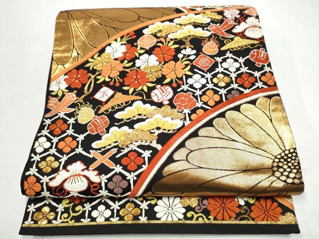 平和屋着物●西陣 河合美術織物謹製 六通柄袋帯 唐織 宝尽くし文 金糸 正絹 逸品 CABJ8408hy