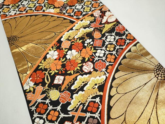 平和屋着物●西陣 河合美術織物謹製 六通柄袋帯 唐織 宝尽くし文 金糸 正絹 逸品 CABJ8408hy