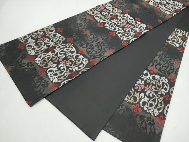 平和屋着物●六通柄袋帯 本場大島紬 泥染め 花唐草文 証紙付き 正絹 逸品 CABJ8415hy