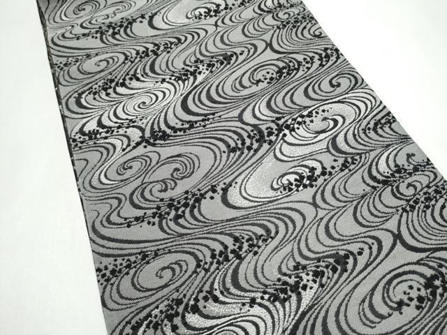 平和屋着物●六通柄袋帯 向かい鳥正倉院花文 黒地 銀糸 正絹 逸品 CABJ8416hy