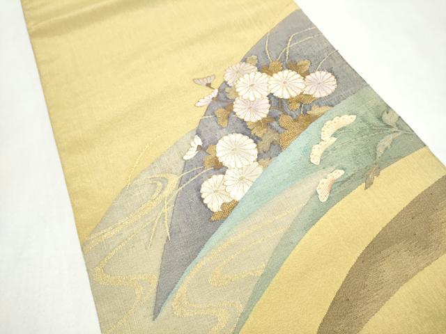 平和屋着物●太鼓柄袋帯 すくい織 流水菊文 金糸 正絹 逸品 CABJ8426hy