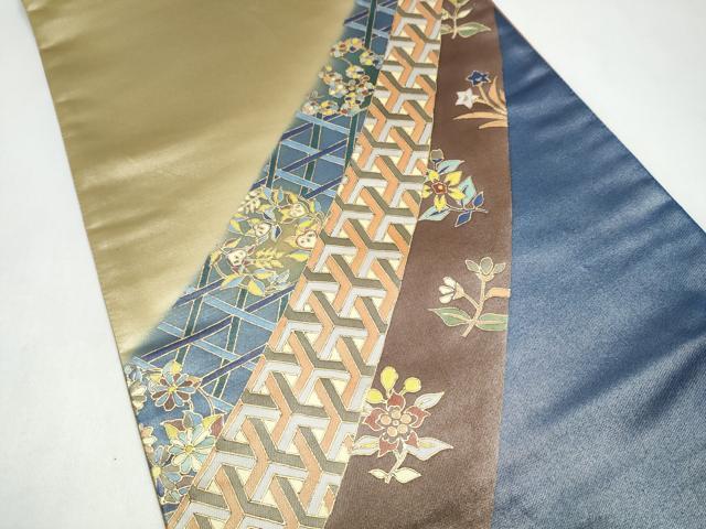 平和屋着物●染色作家 斉藤三才 両面 太鼓柄袋帯 幾何学花文 三才鳥 金彩 正絹 逸品 CABJ8435hy