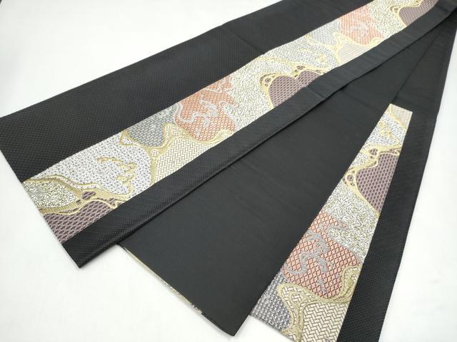 平和屋着物●六通柄袋帯 市楽献上波文様 黒地 金銀糸 正絹 逸品 CABJ8437hy