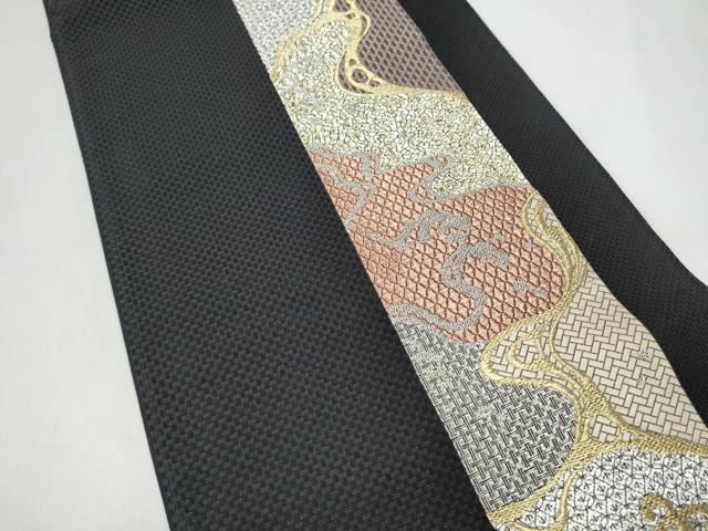 平和屋着物●六通柄袋帯 市楽献上波文様 黒地 金銀糸 正絹 逸品 CABJ8437hy