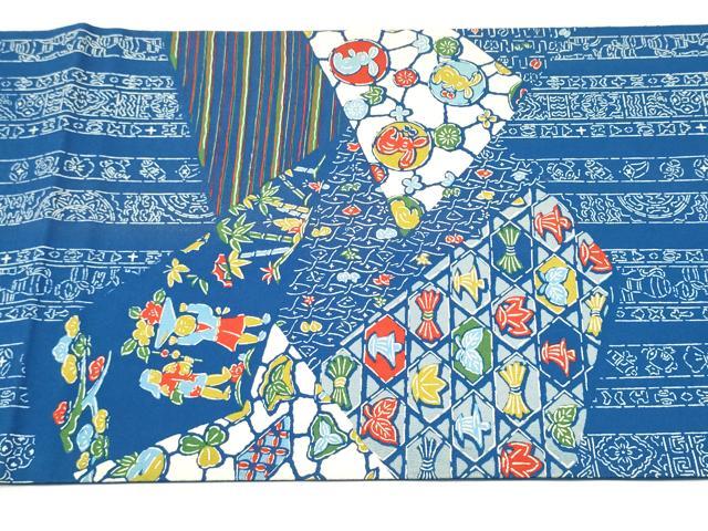 平和屋着物●太鼓柄 京袋帯 型染め 兎 人物幾何学文様 正絹 逸品 CABJ8438hy