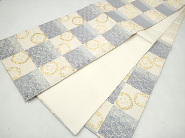 平和屋着物●六通柄袋帯 唐織 市松花文 金糸 正絹 逸品 CABJ8443hy