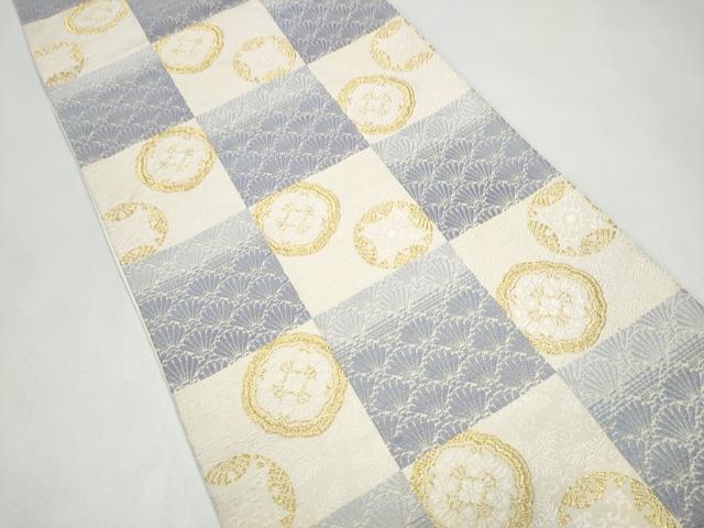 平和屋着物●六通柄袋帯 唐織 市松花文 金糸 正絹 逸品 CABJ8443hy