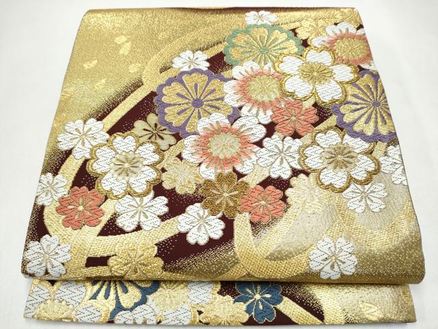 平和屋着物●六通柄袋帯 唐織 舞桜文 金糸 正絹 逸品 CABJ8457hy