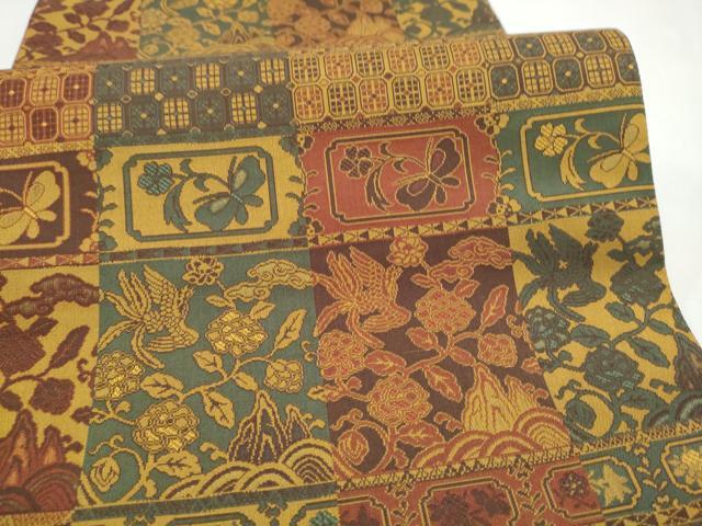 平和屋着物●全通柄袋帯 花鳥唐草文 正絹 逸品 CABJ8459hy