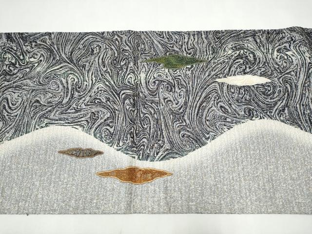 平和屋着物●両面 全通柄袋帯 墨流し文様 パッチワーク 霞文 金通し地 正絹 逸品 未使用 CABJ8472hy