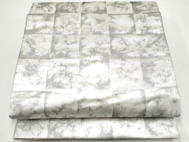平和屋着物●日本舞踊家 岩井流宗元 岩井友見 両面 全通柄袋帯 市松霞文 金糸 正絹 逸品 CABJ8474hy