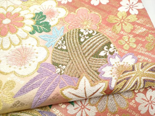 平和屋着物●六通柄袋帯 草花毬文 金銀糸 やまと誂製 正絹 逸品 CABJ8484hy