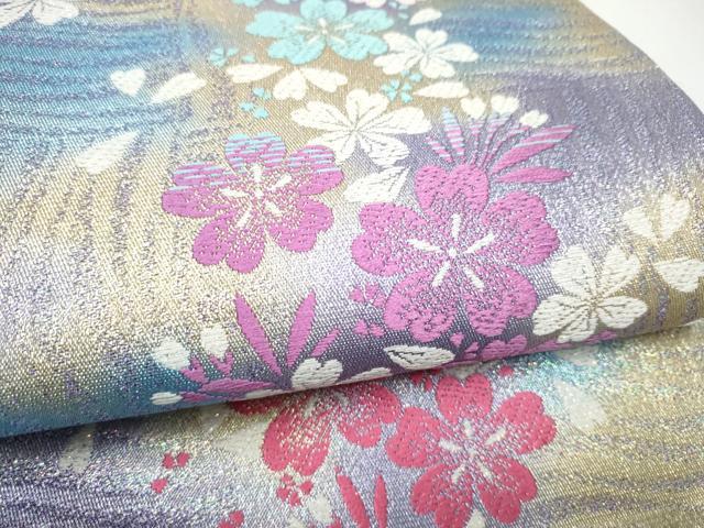 平和屋着物●六通柄袋帯 舞桜文 金糸 正絹 逸品 CABJ8495hy
