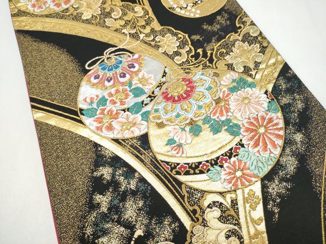 平和屋着物●六通柄袋帯 花浪漫 黒地 金銀糸 正絹 逸品 CABJ8497hy