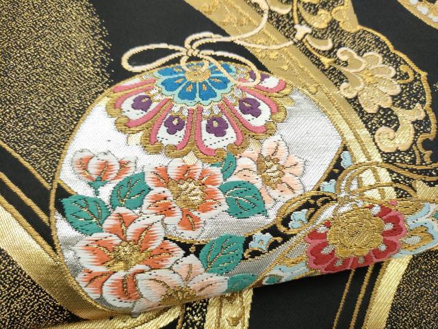平和屋着物●六通柄袋帯 花浪漫 黒地 金銀糸 正絹 逸品 CABJ8497hy