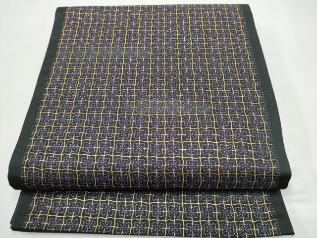 平和屋着物●六通柄 京袋帯 格子花文 黒地 CABJ8498hy