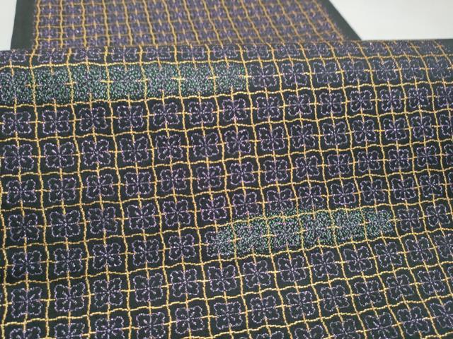 平和屋着物●六通柄 京袋帯 格子花文 黒地 CABJ8498hy