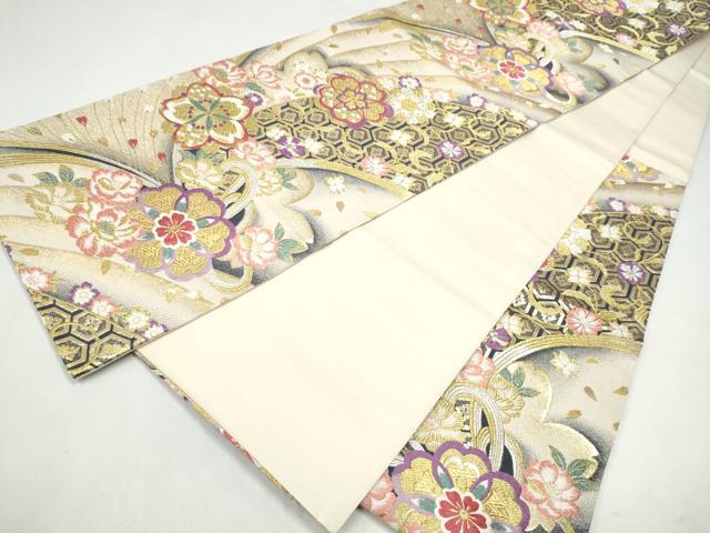 平和屋着物●六通柄袋帯 唐織 草花文 金銀糸 正絹 逸品 CABJ8501hy