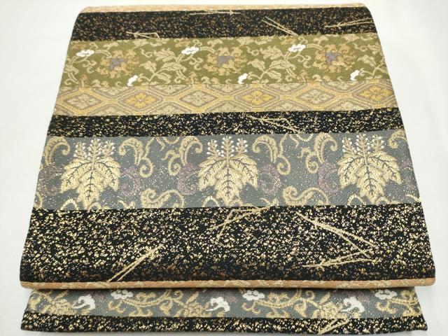 平和屋着物●西陣 六通柄袋帯 古代間道 金糸 正絹 逸品 CABJ8504hy