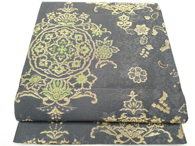 平和屋着物●六通柄袋帯 花唐草文 金通し地 正絹 逸品 CABJ8507hy
