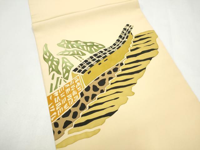 平和屋着物●塩瀬 九寸開き名古屋帯 風景文 金彩 正絹 逸品 CABJ8514hy