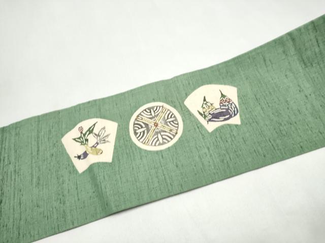 平和屋着物●九寸名古屋帯 紬地 型染め 成物 正絹 逸品 CABJ8533hy