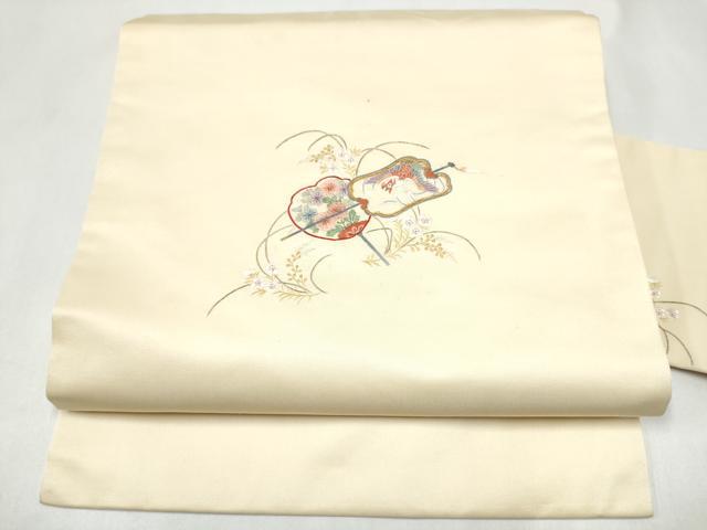 平和屋着物●九寸名古屋帯 総刺繍 花鳥文 正絹 逸品 CABJ8536hy