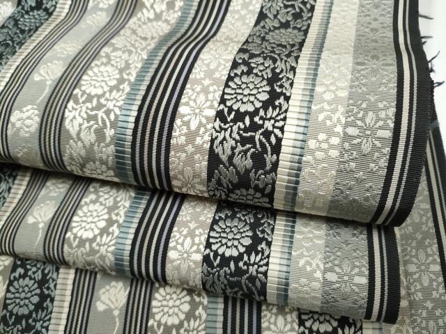 平和屋着物●本場筑前博多織 八寸名古屋帯 菊唐草間道 黒地 正絹 逸品 CABJ8544hy