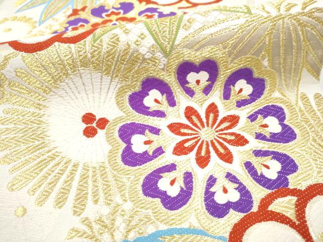 平和屋着物●六通柄袋帯 唐織 草花文 金糸 正絹 逸品 CABJ8550hy