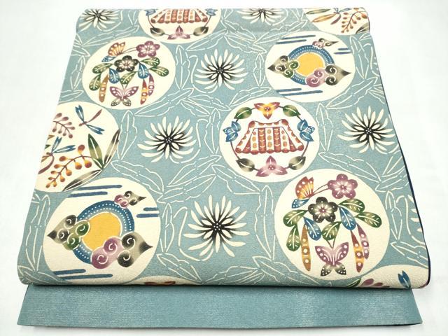 平和屋着物●本場琉球紅型 六通柄袋帯 琉球王朝 金通し地 正絹 逸品 CABJ8552hy