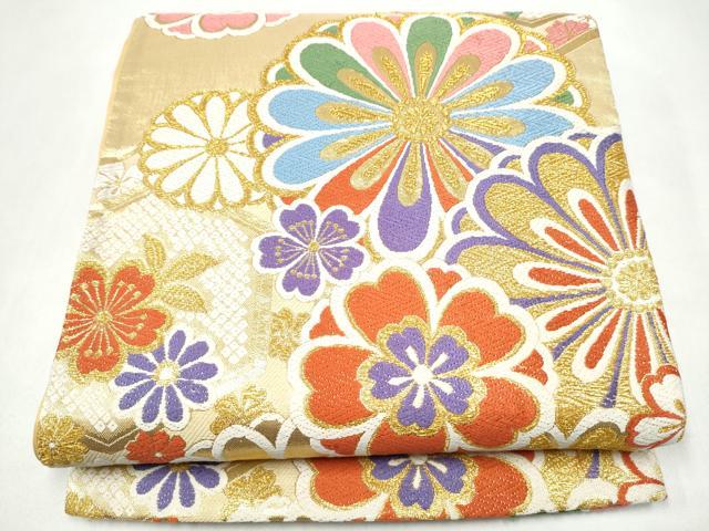 平和屋着物●六通柄袋帯 唐織 舞花文 金糸 正絹 逸品 CABJ8556hy