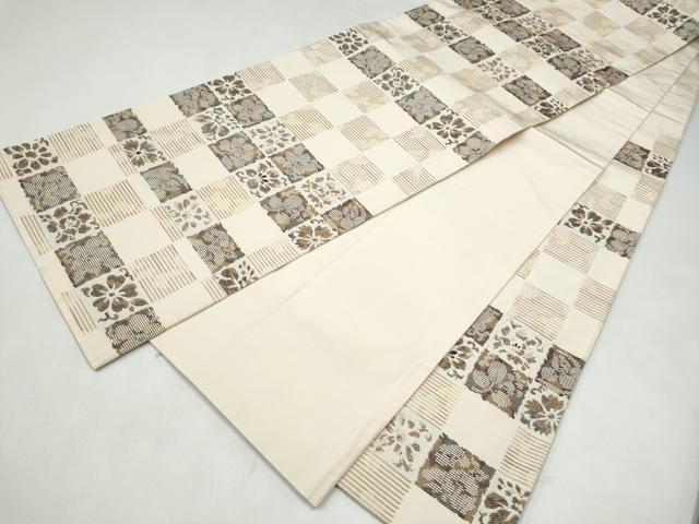 平和屋着物●六通柄袋帯 秀宝 市松花文 正絹 逸品 CABJ8560hy