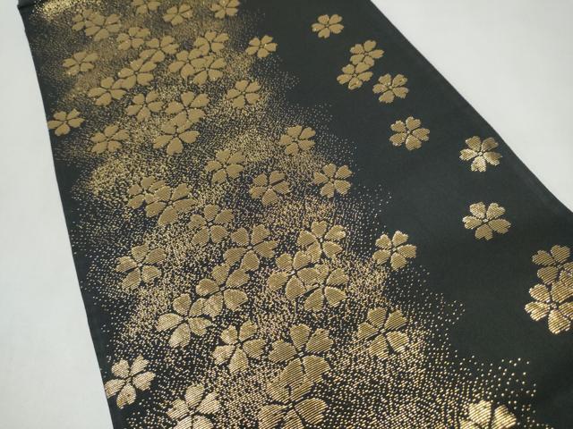 平和屋着物●両面 全通柄袋帯 唐織 草花文 黒地 金糸 正絹 逸品 CABJ8561hy
