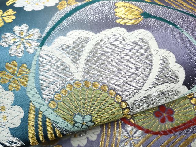 平和屋着物●六通柄袋帯 唐織 舞桜文 金銀糸 正絹 逸品 CABJ8566hy