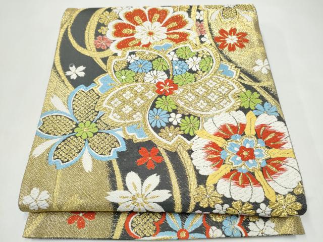 平和屋着物●六通柄袋帯 舞桜文 金糸 正絹 逸品 CABJ8575hy