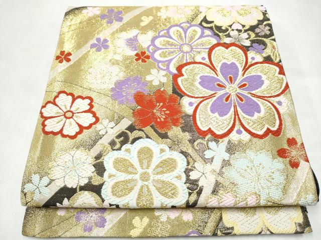 平和屋着物●六通柄袋帯 舞花文 金糸 正絹 逸品 CABJ8578hy