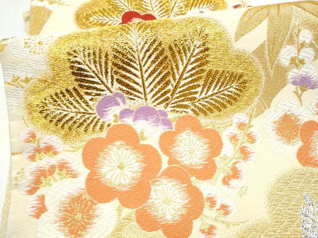 平和屋着物●六通柄袋帯 唐織 松竹梅 金銀糸 正絹 逸品 CABJ8582hy