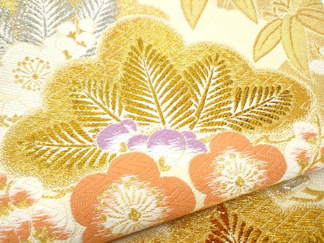 平和屋着物●六通柄袋帯 唐織 松竹梅 金銀糸 正絹 逸品 CABJ8582hy