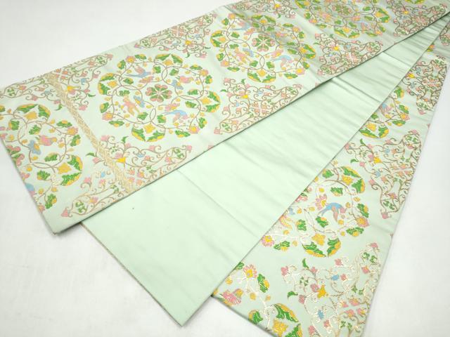 平和屋着物●龍村晋謹製 全通柄袋帯 天平瑞禽錦 金糸 正絹 逸品 CABJ8594hy