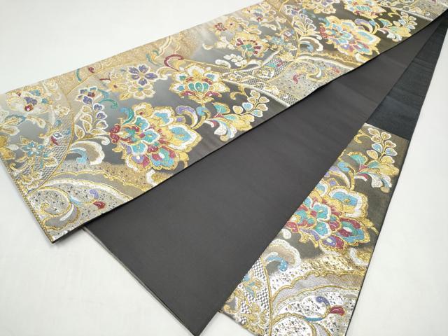 平和屋着物●六通柄袋帯 更紗花文 金銀糸 正絹 逸品 CABJ8602hy