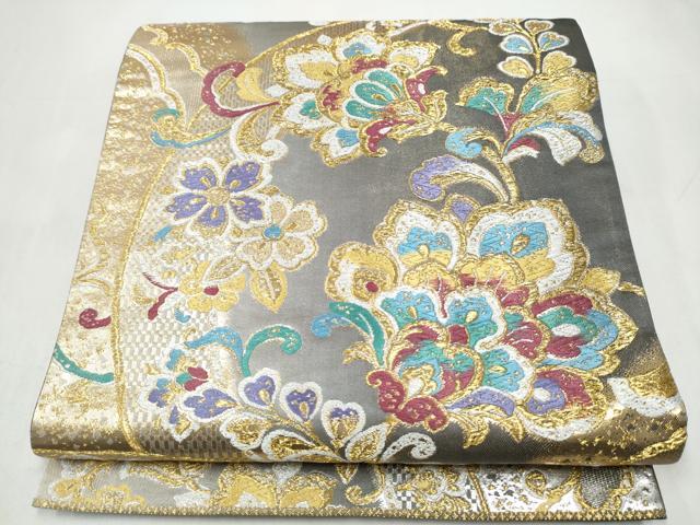 平和屋着物●六通柄袋帯 更紗花文 金銀糸 正絹 逸品 CABJ8602hy