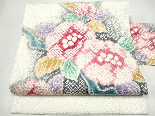 平和屋着物●名門 藤娘きぬたや・総絞り 九寸名古屋帯 草花文 正絹 逸品 CABJ8612hy