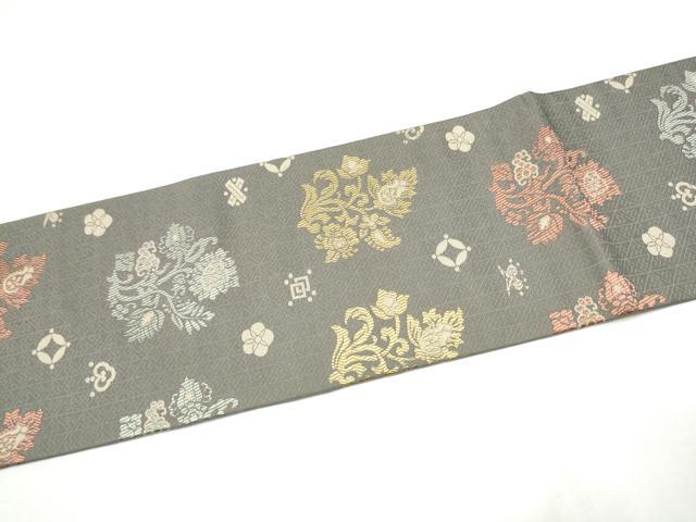 平和屋着物●九寸名古屋帯 吉祥更紗花文 正絹 逸品 CABJ8614hy