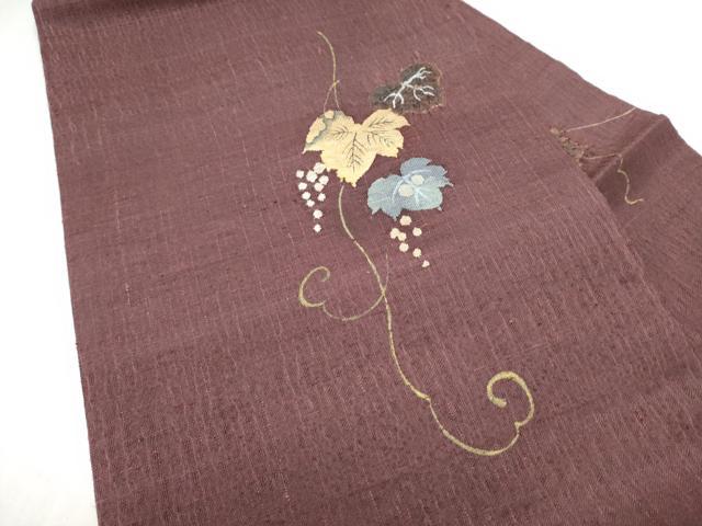 平和屋着物●九寸名古屋帯 紬地 絞り すくい織 葡萄蔦の葉文 正絹 逸品 CABJ8615hy