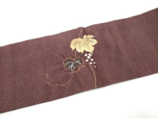 平和屋着物●九寸名古屋帯 紬地 絞り すくい織 葡萄蔦の葉文 正絹 逸品 CABJ8615hy