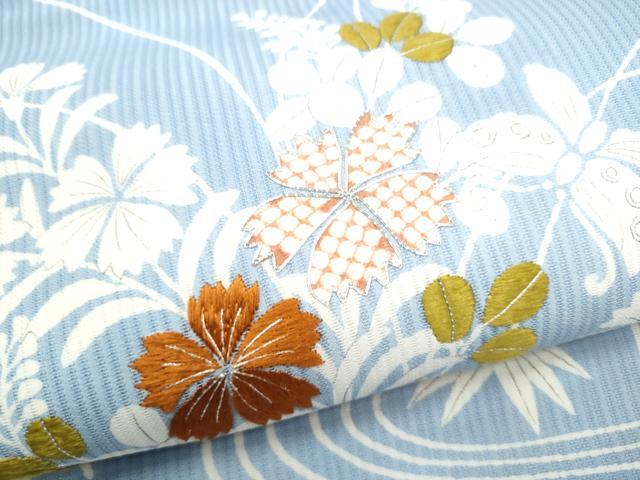 平和屋着物●京都祇園の老舗 ぎをん齋藤 九寸名古屋帯 駒刺繍 花蝶文 銀糸 正絹 逸品 CABJ8616hy