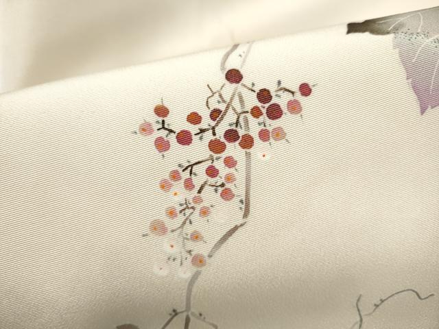 平和屋着物●塩瀬 九寸名古屋帯 友禅 作家物 葡萄蔦の葉文 正絹 逸品 CABJ8631hy