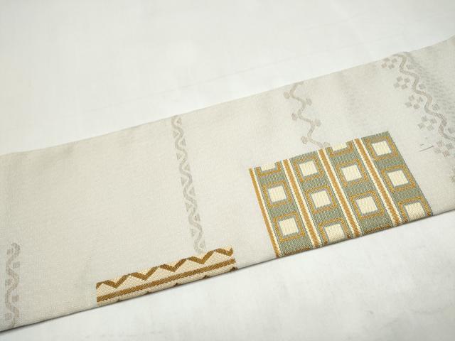 平和屋着物●九寸名古屋帯 幾何学文様 正絹 逸品 CABJ8634hy