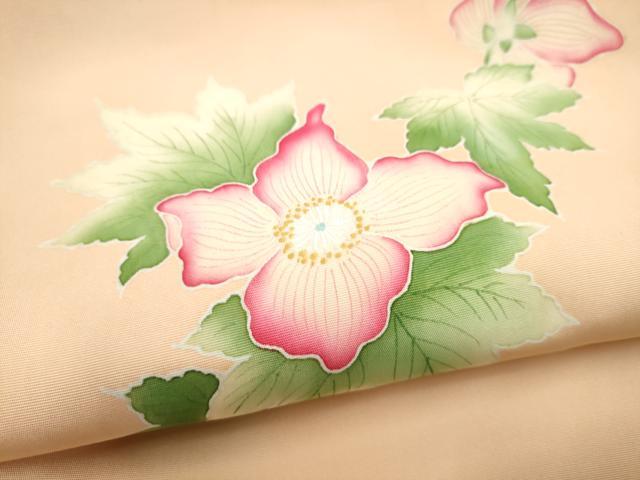 平和屋着物●塩瀬 九寸名古屋帯 手描き 枝花文 正絹 逸品 CABJ8635hy